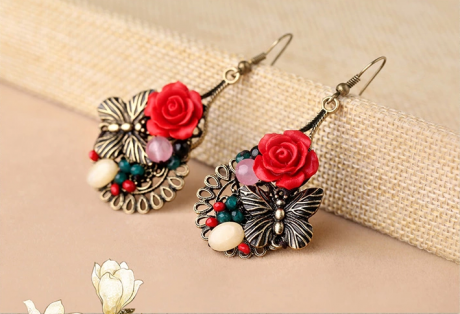 福連文苑典雅新娘首飾文藝氣質(zhì)玫瑰耳環(huán)