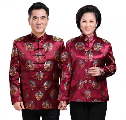 紫紅色福連文苑情侶套裝男士唐裝