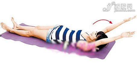 　Step4：吸氣，手臂與頭同步慢慢往后延伸放下，重復步驟3-4，共做10次。