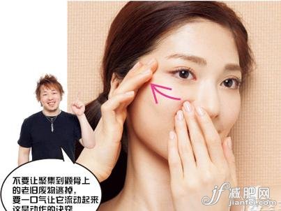 從鼻翼向著太陽穴進(jìn)行按摩