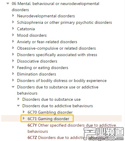 ICD-11的beta測試版將游戲障礙(Gaming disorder)列入了精神與行為障礙章節(jié)下的&ldquo;物質(zhì)使用或成癮行為障礙&rdquo;分類