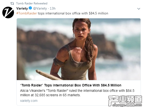 《古墓麗影》全球票房8450萬美元 國內(nèi)觀眾貢獻近50%