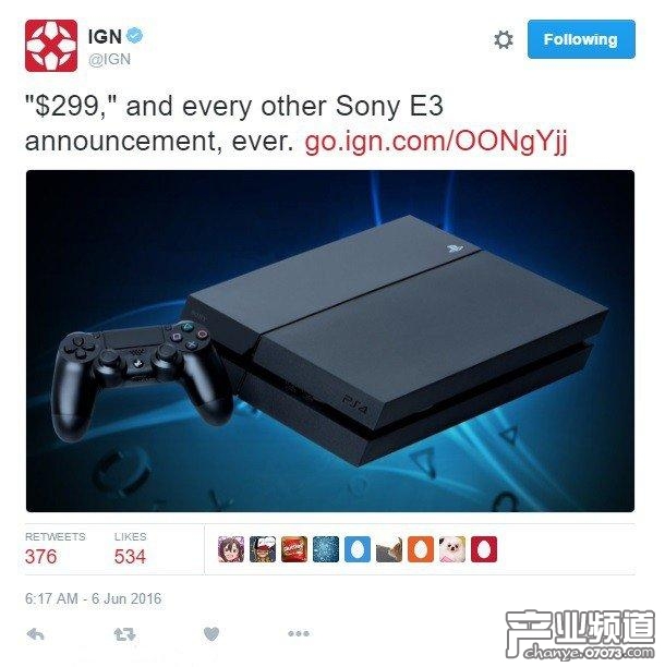 IGN今日發(fā)推表示:PS4將在E3后跌至299美元
